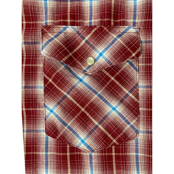 Wrangler Western Red Plaid Pearl Snap Cowboy Shirt Short Sleeve Mens Size 2XL - Picture 11 of 12